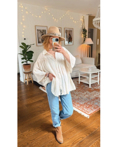 Chemise oversize crème beige bohème