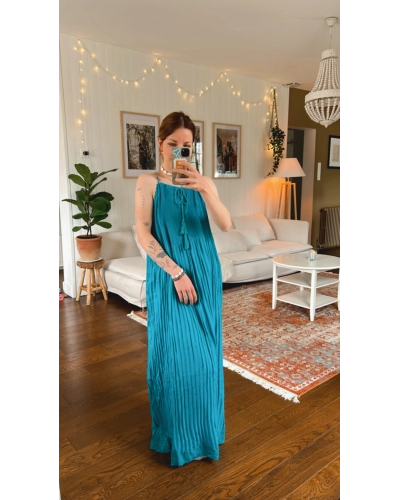 Robe longue bleu canard bohème