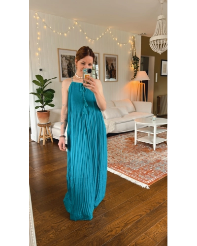 Robe longue bleu canard bohème