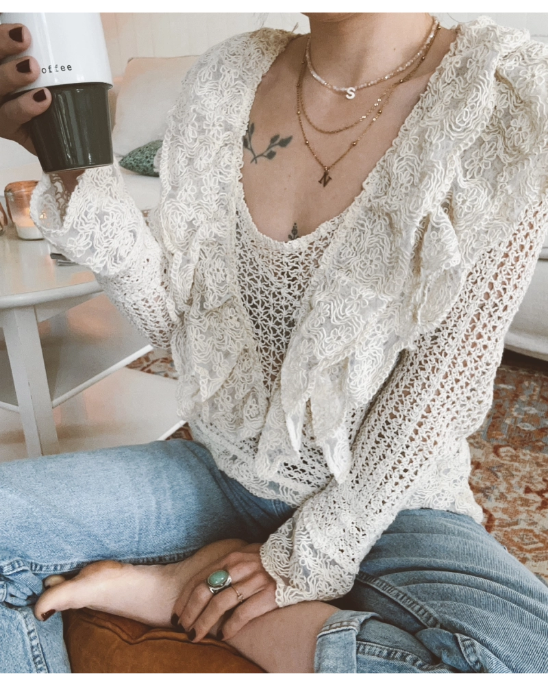 Blouse crochet et dentelle - Amina