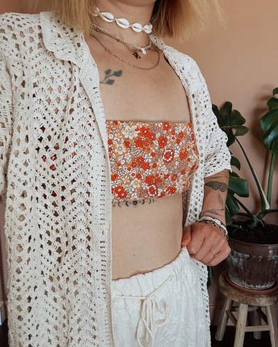 chemise en crochet manches courtes-  loose vintage bohème