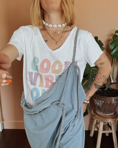 tee-shirt good vibes loose vintage bohème