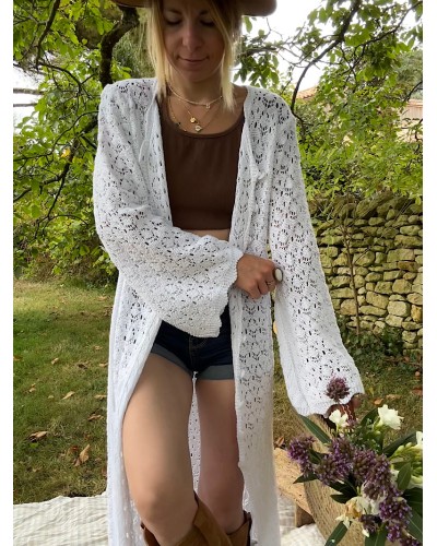 Gilet long bohème ajouré en crochet - Loupiote