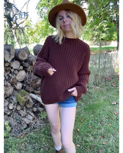 pull bohème oversize marron en maille LOUISETTE  - Loupiote