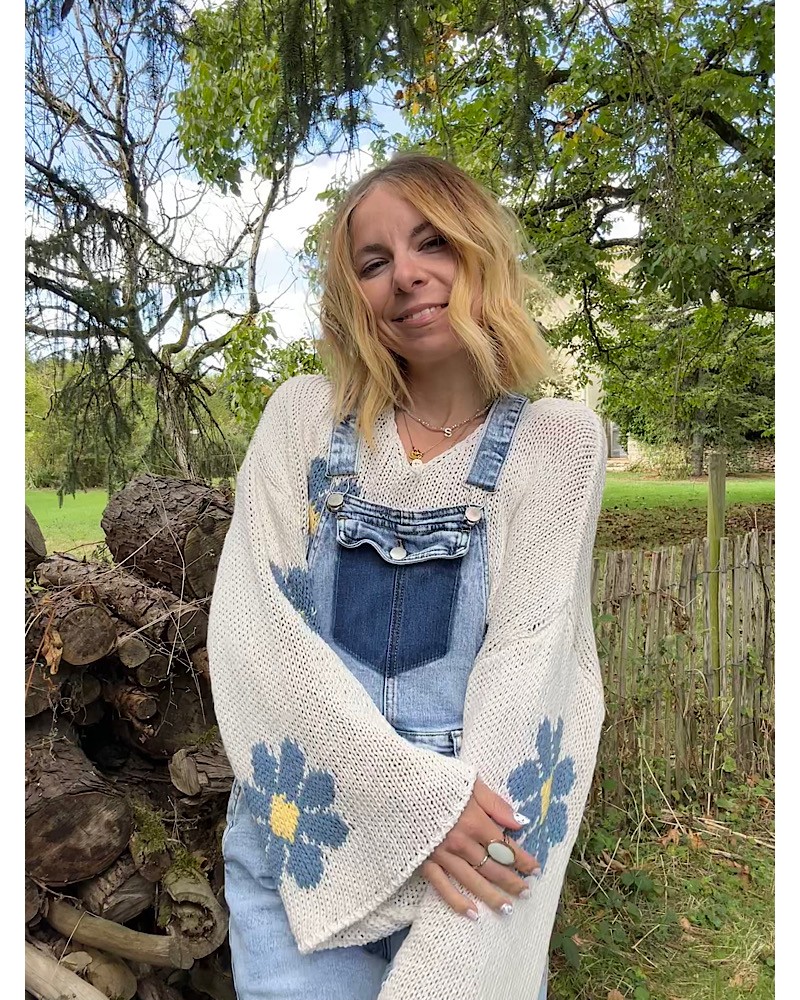 pull avec fleurs en maille de coton FLEUR- Loupiote