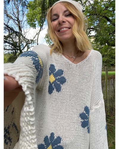 pull avec fleurs en maille de coton FLEUR- Loupiote